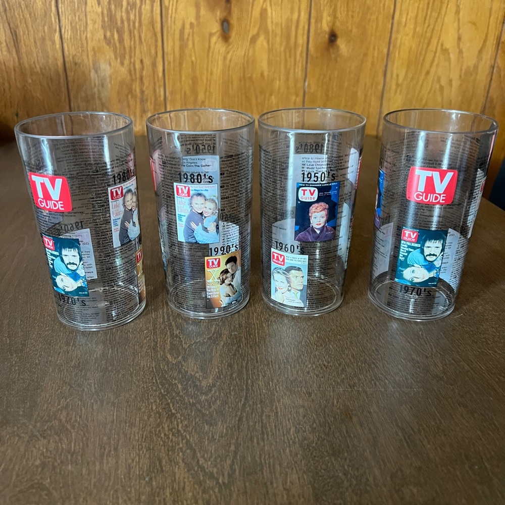 TV Guide Memorabilia Plastic Cups Tumblers Set of 4 1950-1990 Covers decades - Picture 3 of 9